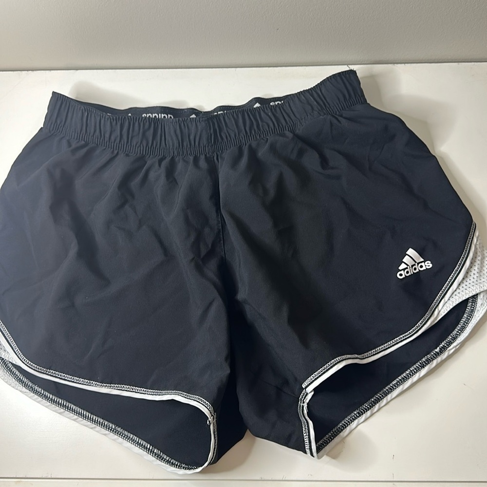 Adidas black and white running shorts